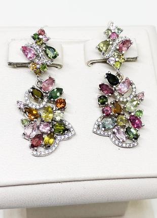 Сережки  серебряные с турмалином 7,55 г