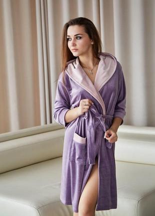 Халат жіночий велюровий на запах з капюшоном р. s,m,l,xl