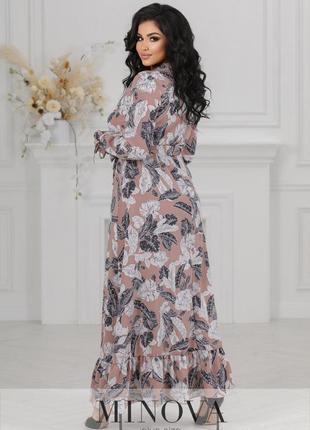 Романтичное платье макси из мягкого софта цвет мокко, больших размеров от 46 до 603 фото