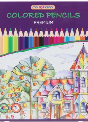 Кольорові олівці cool for school premium шестигранні 24 кольори в метал коробці