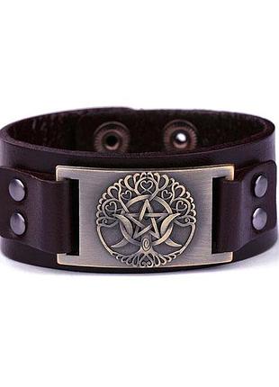 Браслет амулет с символами древо жизни, пентаграмма и триединая богиня