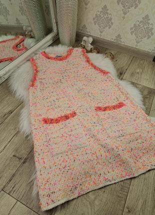 Брендов стильное твидовое розовое платье zara💕2 фото