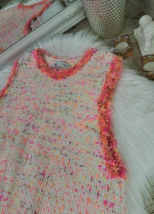 Брендов стильное твидовое розовое платье zara💕4 фото