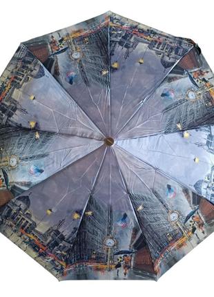 Женский атласный зонт полуавтомат с пейзажами парижа 4039