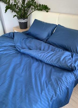 Комплект постельного белья | бязь страйп синий | полуторный размер1 фото