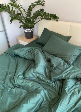 Комплект постельного белья | бязь страйп зеленый | полуторный размер
