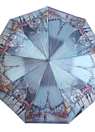 Женский атласный зонт полуавтомат с пейзажами парижа 4039