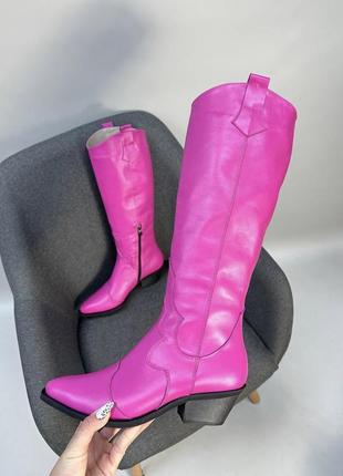 Рожеві дизайнерські чоботи козаки kazaki  rstyle натуральна шкіра демісезон зима
