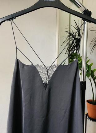 Платье, туника, атлас,серая на бретелях h&m