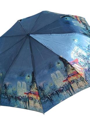 Жіноча атласна парасолька напівавтомат з пейзажами парижа 40394 фото