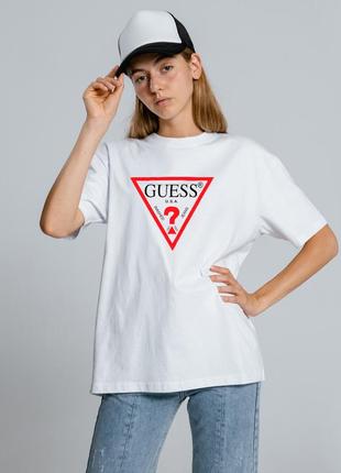 Жіноча оверсайз oversize футболка guess біла гесс3 фото