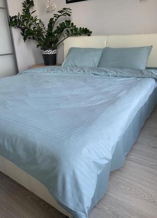 Комплект постельного белья | бязь страйп свктло голубой | полуторный размер