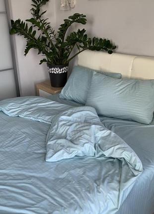 Комплект постельного белья | бязь страйп свктло голубой | полуторный размер4 фото