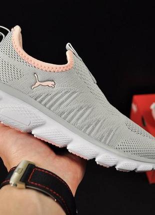 Стильные женские кроссовки, макасины, кеды пума puma светло-серые с розовым текстиль+сетка5 фото