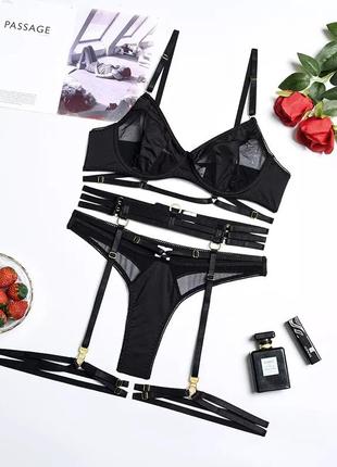 Нижня білизна, комплект білизни з гартерами та поясом, розмір s - m - l