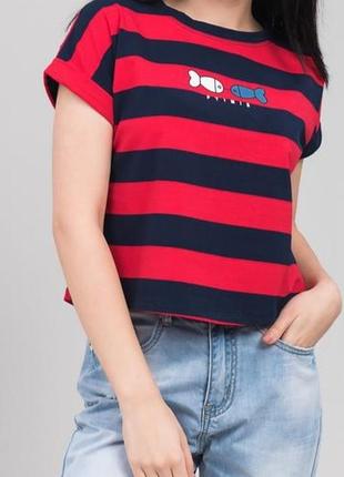 Эффектная,супер-качественная красная футболка-топ в полоску,стрейч,one size(s/m/l)1 фото
