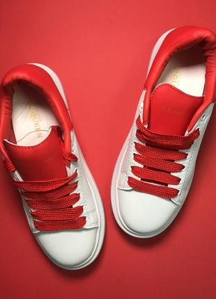 💖новинка💖   женские кожаные кроссовки alexander mcqueen white red4 фото