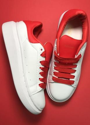 💖новинка💖   женские кожаные кроссовки alexander mcqueen white red5 фото