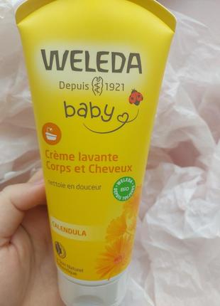 Очищающий крем для тела и волос weleda baby creme с календулой