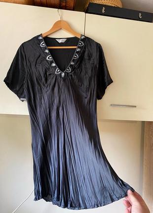 Платье плиссе, стильное платье мини атласное, черное платье мини1 фото