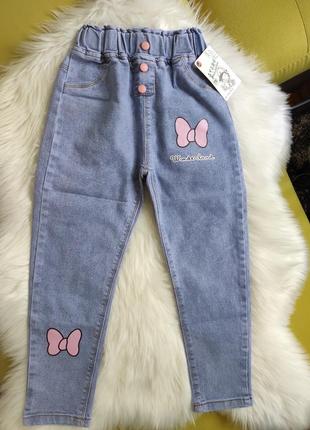 Джинсы, джеггинсы, девочка, 6-8 лет,  бантики, голубые, наклейки