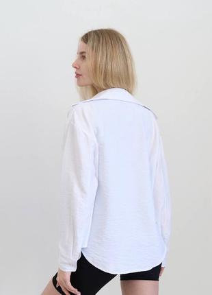 Льняная оверсайз-рубашка белая3 фото