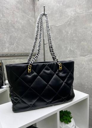 Женская большая сумка на цепочке на плечо черная стеганная сумка3 фото