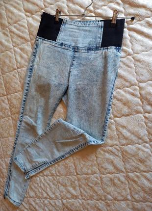 Голубые джинсы скинни с резиночкой в поясе2 фото