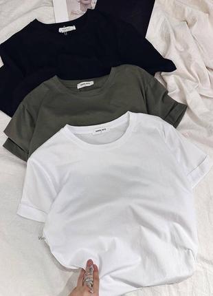 Базовая футболка белая, черная, беж, малина, меланж, хаки, красная, зеленая2 фото