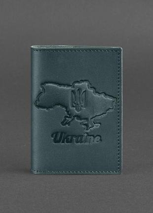 Кожаная обложка для паспорта с картой украины зеленый краст