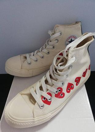 Converse chuck 70 classic high top heart beige comme des garçons бежеві кеди конверс сердечко бежевые кеды конверс с сердечками4 фото