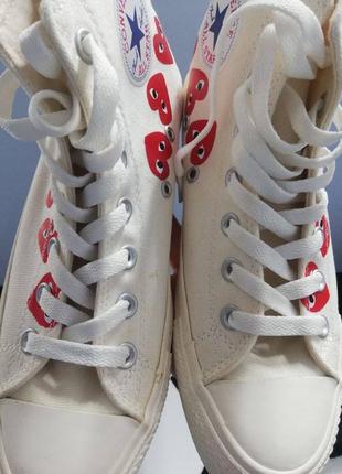 Converse chuck 70 classic high top heart beige comme des garçons бежевые кеды конверс с сердечками7 фото