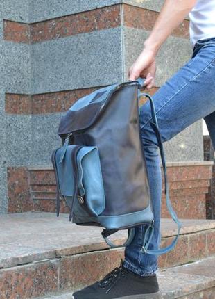 Шкіряний чоловічий рюкзак"каліфорнія". синій міський рюкзак для подорожей3 фото