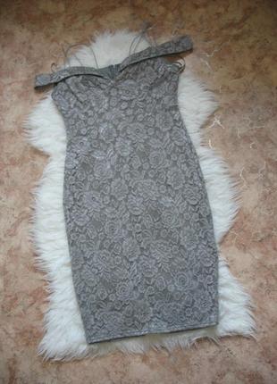 Кружевное платье  миди с открытыми плечами pink boutiqe