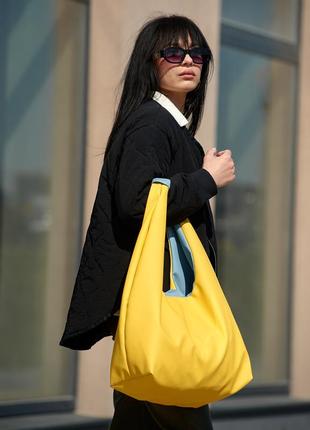 Женская сумка sambag hobo l желто-голубая8 фото