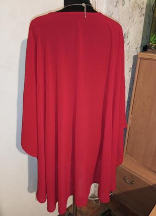 Асимметричный,красный,нарядный,лёгкий кардиган-накидка-балахон,большого размера,оверсайз8 фото