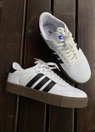 Женские кроссовки adidas samba white brown / smb10 фото