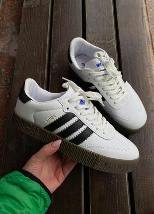 Женские кроссовки adidas samba white brown / smb8 фото