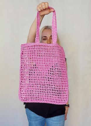 Рожева сумка з рафії в стилі прада ручної роботи, велика палітра кольорів6 фото