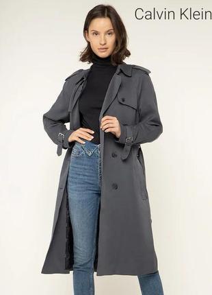 Женский тренч calvin klein tenchcoat transseasonal grau regular fit оригинал2 фото