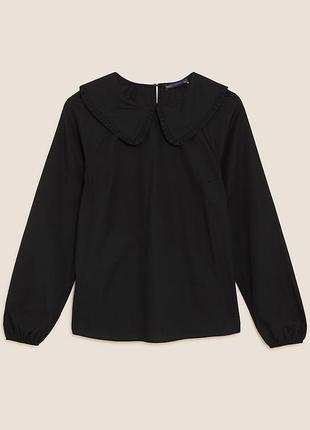 Чёрная красивая рубашка блузка с большим воротником m-l