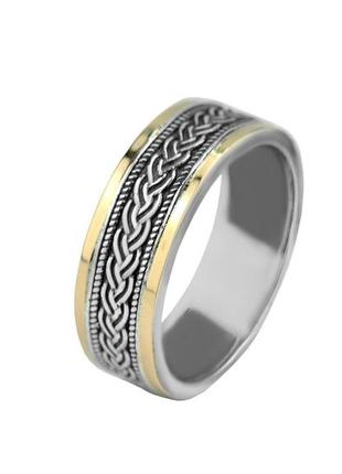Кольцо серебряное обручальное с золотом 0374.10, 21.5 размер