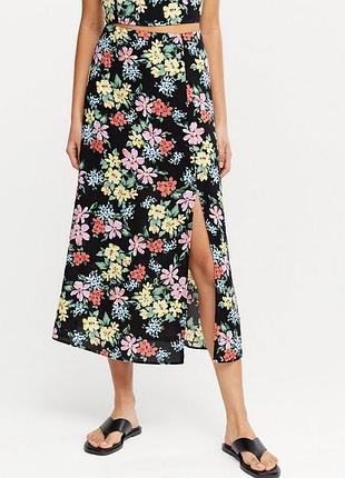Юбка с вискозы миди с разрезом тропичный принт скидки sale 🌺🌺🌺