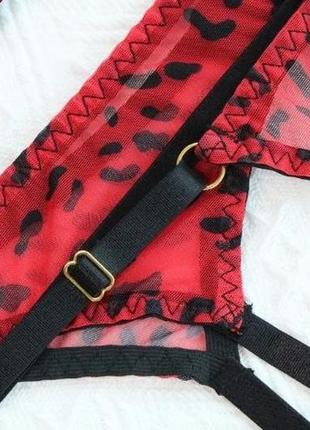 Красный комплект белья с леопардовым принтом, размер s – m6 фото