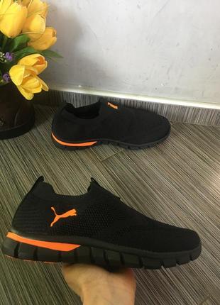 Летние мокасины черные с оранжевым puma кроссовки легкие текстильные с скользящей перфорацией на лето пума2 фото