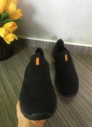 Летние мокасины черные с оранжевым puma кроссовки легкие текстильные с скользящей перфорацией на лето пума4 фото
