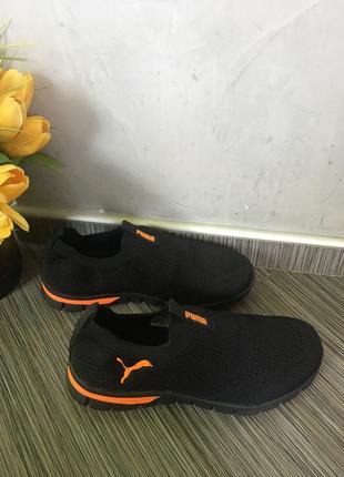 Летние мокасины черные с оранжевым puma кроссовки легкие текстильные с скользящей перфорацией на лето пума6 фото