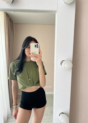Базовая однотонная футболка хаки женский хлопок оверсайз