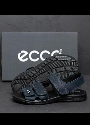 Сандалии с логотипом ecco босоніжки синие кожаные