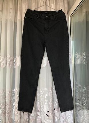 Джинсы mom мам базовые плотные на высокой посадке графитовые мом